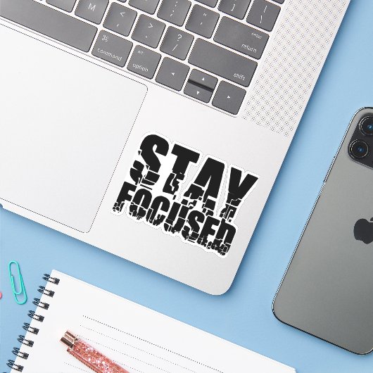 Sticker Rester concentré | Phrase motivationnelle avec tex (Ordinateur portable avec iPhone)