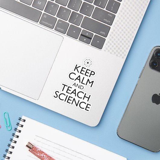 Sticker Restez Calme Et Apprenez La Science (Ordinateur portable avec iPhone)