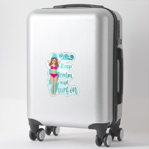 Sticker Restez calme et surfez sur la carte de fille brune