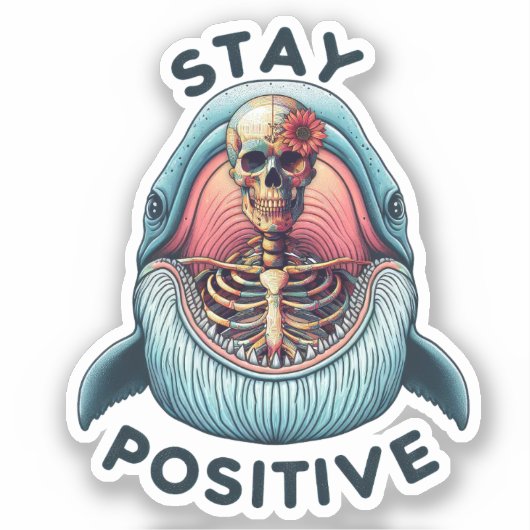 Sticker Restez positif - Squelette et baleine (Recto)