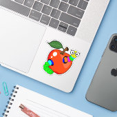 Sticker Retour à l'école pomme rouge avec ver - Custom-Cut (Ordinateur portable avec iPhone)