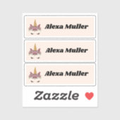 Sticker Retourner à l'école mignonne pourpre Unicorn Nom S (Feuille)