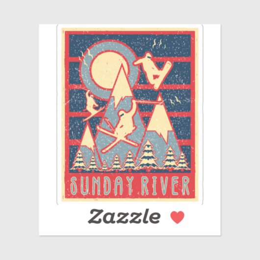 Sticker Retro 80s Sunday River Ski (Feuille)