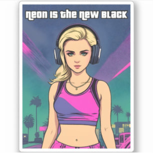 Sticker Retro 80s Vaporwave Lo-Fi Neon Nostalgie fille