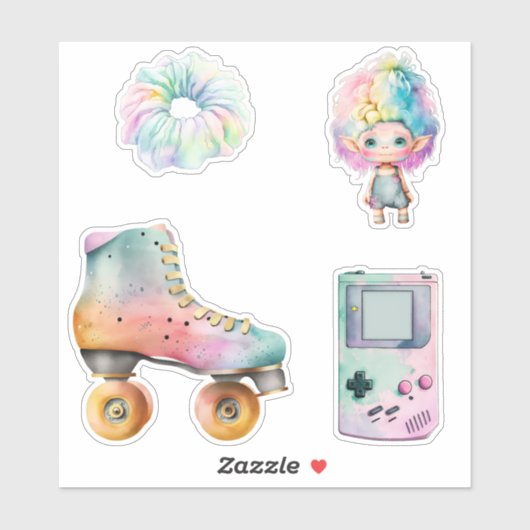 Sticker Retro 90s Pastel Nostalgic 80s, 90s Roller Skate (Feuille)