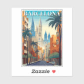 Sticker Retro Barcelona Vintage Travel Illustration (Feuille)
