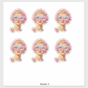Sticker Retro Beach Girl avec chevalet de lunettes de sole