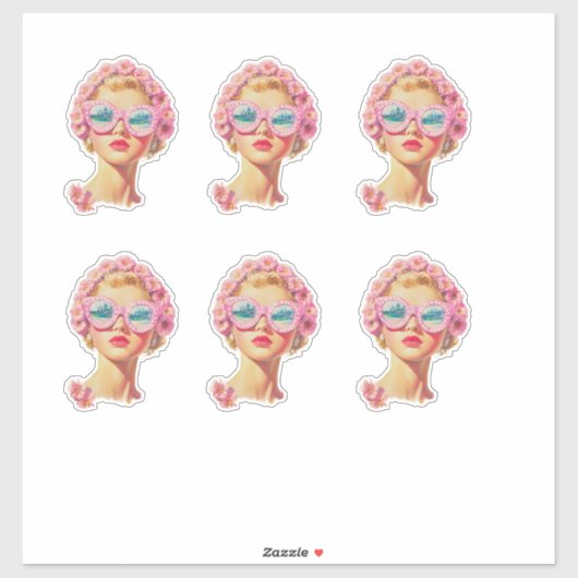 Sticker Retro Beach Girl avec chevalet de lunettes de sole (Feuille)