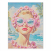 Sticker Retro Beach Girl avec lunettes de soleil florales (Devant)