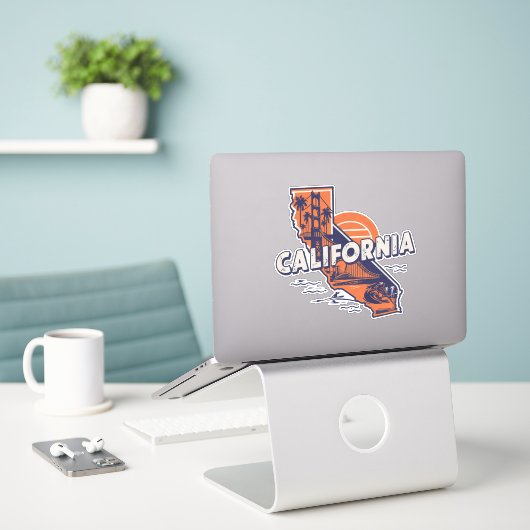 Sticker Retro Californie (Ordinateur portable sur le bureau)