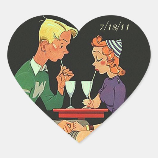 Sticker Retro Couple Dating Heart Première date (Devant)