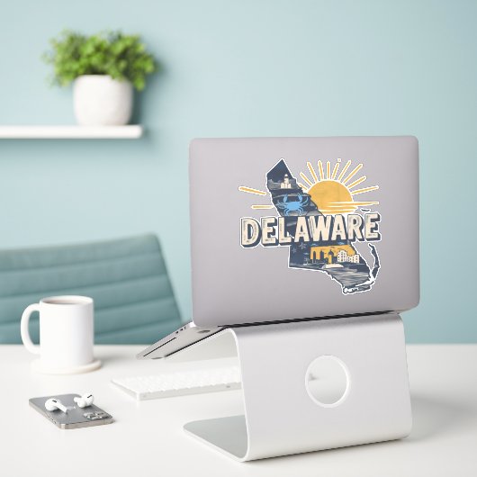 Sticker Retro Delaware (Ordinateur portable sur le bureau)