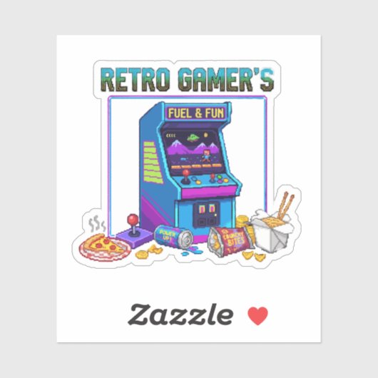 Sticker Retro Gamer's Fuel & Fun | Arcade Pixel Art 8-Bit (Feuille)