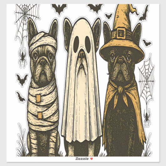 Sticker Retro Halloween Ghost French Bulldog Gothic Png (Feuille)
