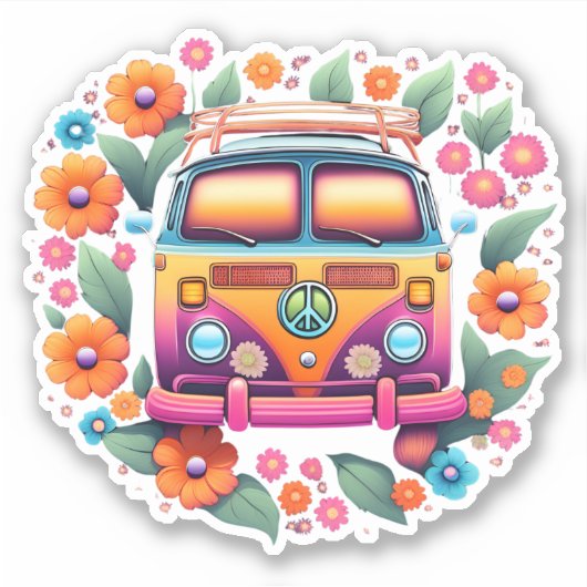 Sticker Retro Hippie Van Waterproof (Devant)