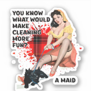 Sticker Retro Humour ménagère avec Scottie Art