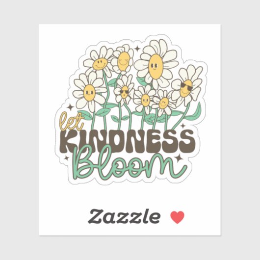 Sticker Retro Let Kindness Bloom Smiling Daisies (Feuille)