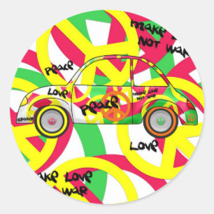Sticker Retro Liefde Vrede Retro 60's 70's Auto