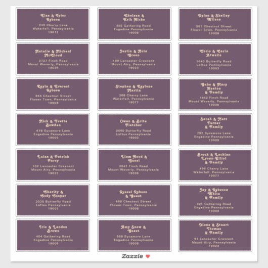 Sticker Rétro moderne | Dark Purple Mariage Adresse du cli (Feuille)