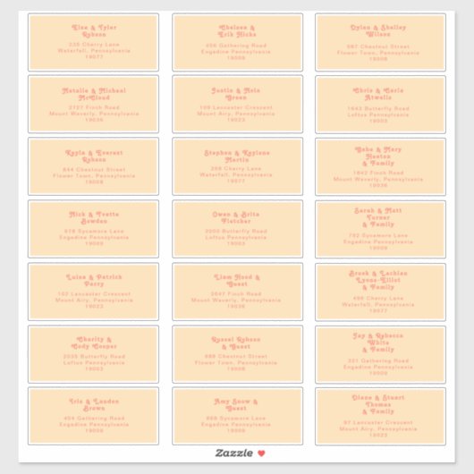 Sticker Rétro moderne | Orange Cream Mariage Adresse du cl (Feuille)