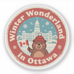 Sticker Retro Ottawa Castor Amusement d'Hiver