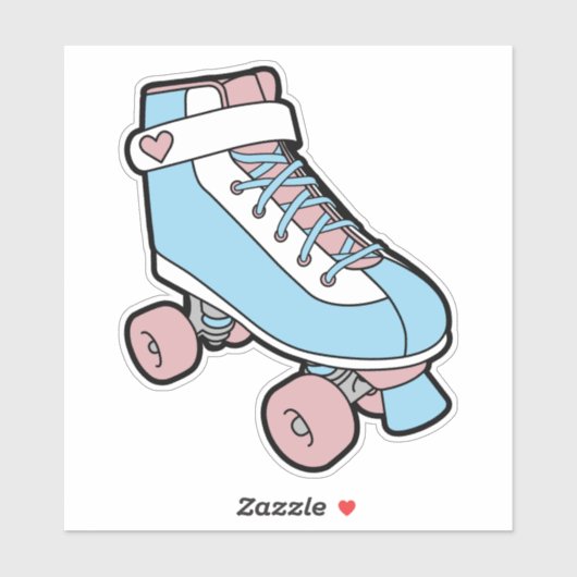 Sticker Retro Pastel Rose Bleu Fille Cartoon Roller Patina (Feuille)