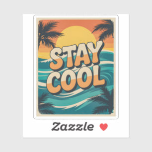 Sticker Rétro Restez Cool Été Plage Coucher de Soleil Vagu
