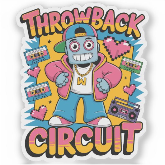 Sticker Retro Robot 90s Design Hip hop - Fun Cartoon Throw (Devant)
