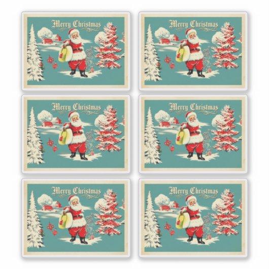 Sticker Retro Santa Wonderland Holiday Card (Devant)
