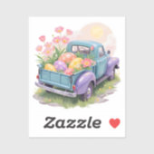 Sticker Retro Teal & Purple Truck with Easter Eggs (Feuille)