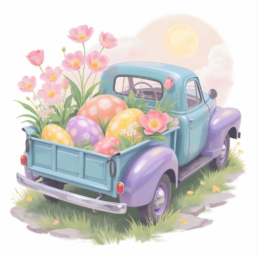 Sticker Retro Teal & Purple Truck with Easter Eggs (Recto)