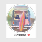 Sticker Retro Van Surfboard Beach California Vibes (Feuille)