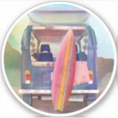 Sticker Retro Van Surfboard Beach California Vibes (Devant)