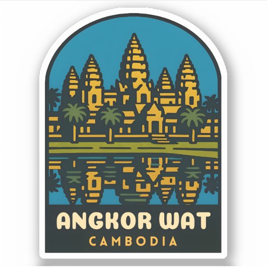Sticker Retro Vintage Travel Angkor Wat Cambodia (Devant)
