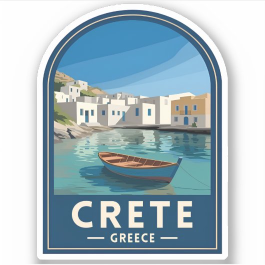 Sticker Retro Vintage Travel Crete Greece Seaside (Devant)