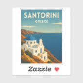 Sticker Retro Vintage Travel Santorini Greece Seaside (Feuille)