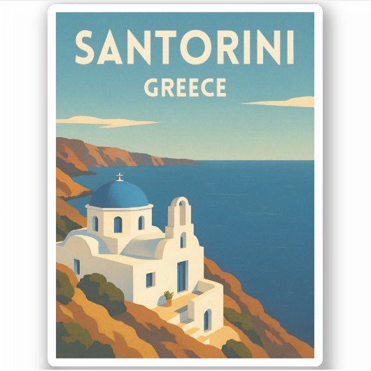 Sticker Retro Vintage Travel Santorini Greece Seaside (Devant)