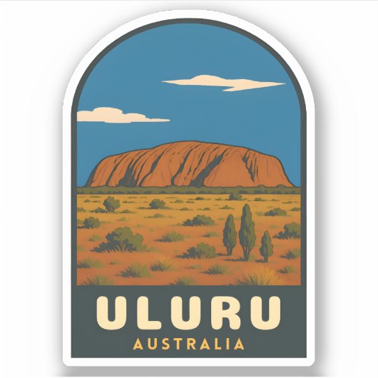 Sticker Retro Vintage Travel Uluru Australia Landscape (Devant)