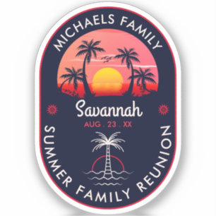 Sticker Réunion en famille Summer Sunset Beach Palmier