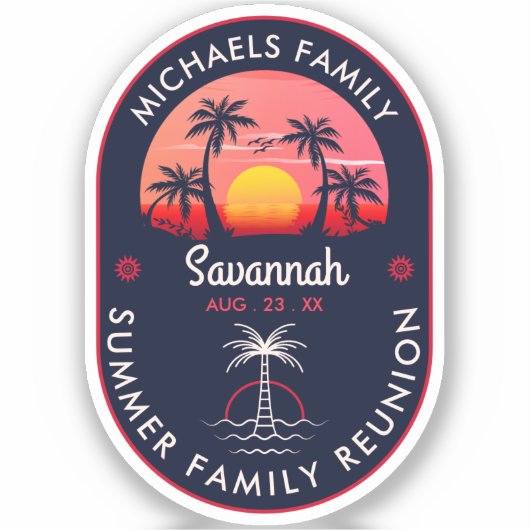 Sticker Réunion en famille Summer Sunset Beach Palmier (Recto)