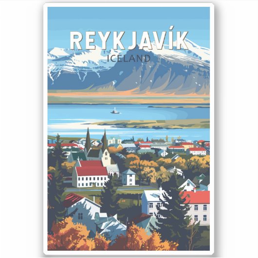 Sticker Reykjavík Islande Travel Art Vintage (Devant)