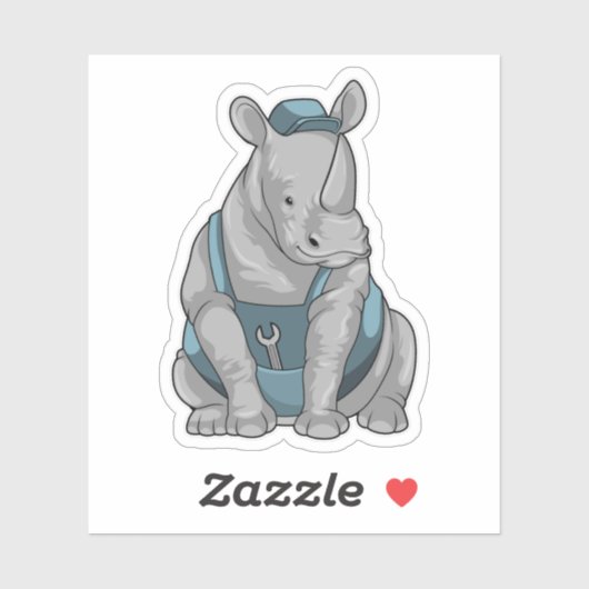 Sticker Rhino as Craftsman et Wrench (Feuille)
