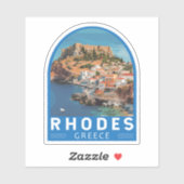 Sticker Rhodes Grèce Illustration Voyage Art Vintage (Feuille)
