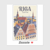 Sticker Riga Latvia Illustration Travel Art Vintage (Feuille)