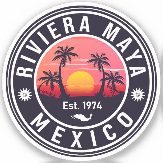 Sticker Riviera Maya Mexico Retro Sunset Palm Souvenirs (Recto)