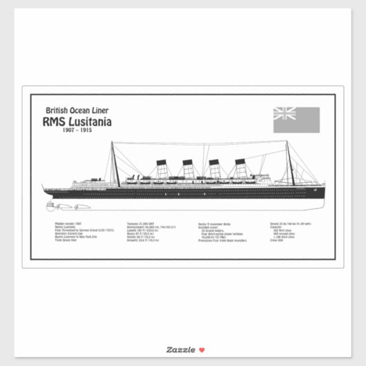 Sticker RMS Lusitania - Plan directeur des navires BD (Feuille)