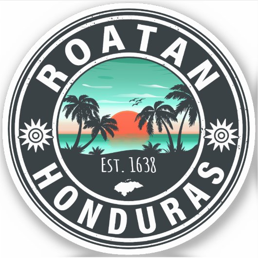 Sticker Roatán Honduras Island Retro Sunset Souvenirs 80s (Devant)