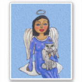 Sticker Robe Bleue Angel Blanc Chat Ange Sur Nuage (Devant)