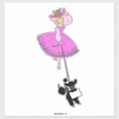 Sticker Robe rose mignonne Poodle noir dessin original (Feuille)