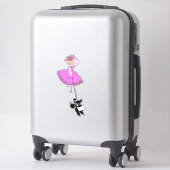 Sticker Robe rose mignonne Poodle noir dessin original (Sur valise)